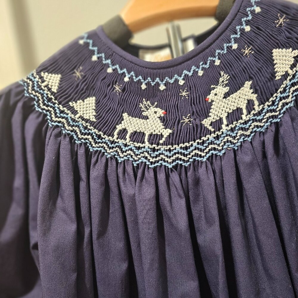 Navy smocked Christmas dress